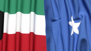 KUWAIT ve SOMALYA bayrakları gerçekçi kumaş dokusuyla
