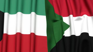 Gerçekçi kumaş dokusuna sahip KUWAIT ve Sudan bayrakları
