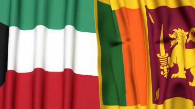 KUWAIT ve SRI LANKA bayrakları gerçekçi kumaş dokusuna sahip