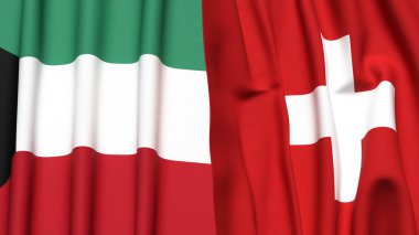 Gerçekçi kumaş dokusuna sahip KUWAIT ve SWitness ZERLAND bayrakları