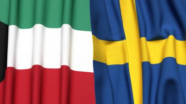 KUWAIT Bayrakları ve gerçekçi kumaş dokusuna sahip SWEDEN