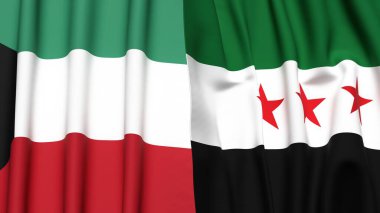 Gerçekçi kumaşlı KUWAIT ve SYRIA bayrakları