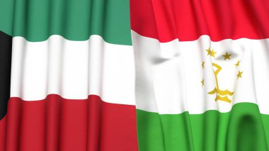 KUWAIT ve TAJIKISTAN bayrakları gerçekçi kumaş dokusuyla