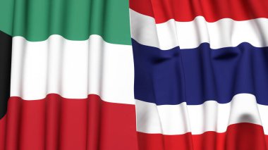 KUWAIT ve THAILAND bayrakları gerçekçi kumaş dokusuyla