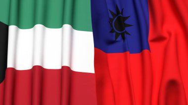 Gerçekçi kumaşlı KUWAIT ve Tayvan bayrakları