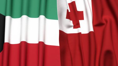 Gerçekçi kumaş dokusuna sahip KUWAIT ve TONGA bayrakları