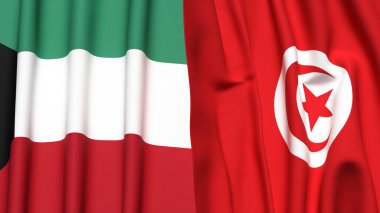 Gerçekçi kumaş dokusuna sahip KUWAIT ve TUNISIA bayrakları