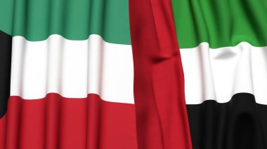 KUWAIT ve BAE bayrakları gerçekçi kumaş dokusuyla