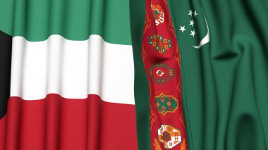 Gerçekçi kumaşlı KUWAIT ve Türkmenistan bayrakları