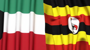 KUWAIT ve UGANDA 'nın gerçekçi kumaş dokusuyla bayrakları