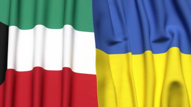 KUWAIT ve UKRAINE bayrakları gerçekçi kumaş dokusuyla
