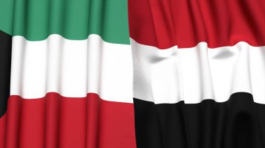 KUWAIT ve YEmen bayrakları gerçekçi kumaş dokusuyla