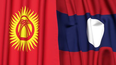 Gerçekçi kumaş dokusuna sahip KYRGYZSTAN ve LAOS bayrakları