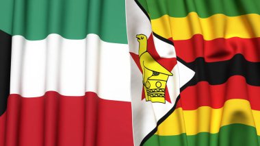 KUWAIT ve ZIMBABWE bayrakları gerçekçi kumaş dokusuyla