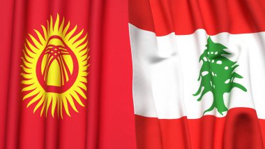 Gerçekçi kumaşlı KYRGYZSTAN ve LEBANON bayrakları