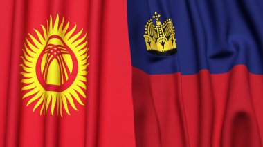 KYRGYZSTAN ve LIECHTENSTEIN bayrakları gerçekçi kumaş dokusuyla