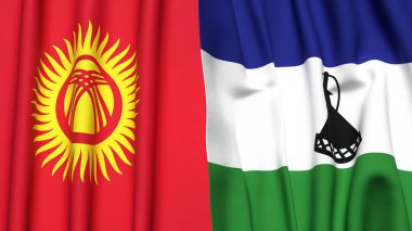 Gerçekçi kumaşlı KYRGYZSTAN ve LESOTHO bayrakları