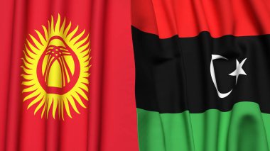 Gerçekçi kumaşlı KYRGYZSTAN ve LIBYA bayrakları