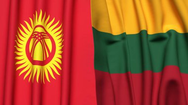 KYRGYZSTAN ve LITHUANIA bayrakları gerçekçi kumaş dokusuyla