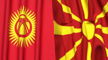 Gerçekçi kumaş dokusuna sahip KYRGYZSTAN ve MACEDONIA bayrakları