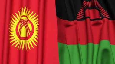 Gerçekçi kumaş dokusuna sahip KYRGYZSTAN ve MALAWI bayrakları