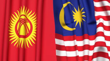 Gerçekçi kumaş dokusuna sahip KYRGYZSTAN ve MALAYSIA bayrakları