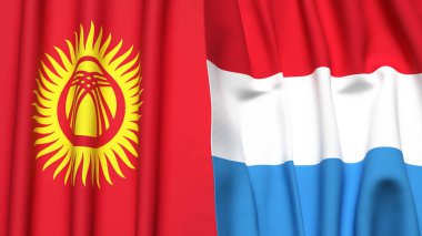 KYRGYZSTAN ve LUXEMBOURG bayrakları gerçekçi kumaş dokusuyla