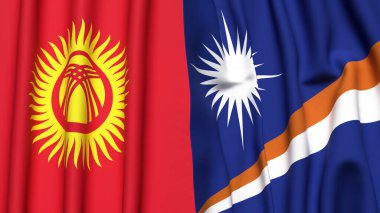 KYRGYZSTAN ve MARSHall adalarının bayrakları gerçekçi kumaş dokusuyla