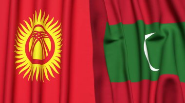 KYRGYZSTAN ve MALDIVES bayrakları gerçekçi kumaş dokusuyla