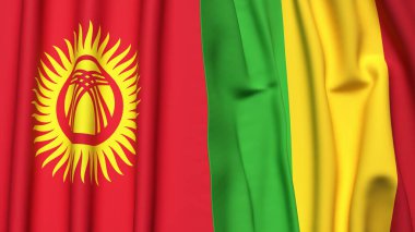 Gerçekçi kumaş dokusuna sahip KYRGYZSTAN ve MALI bayrakları