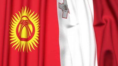 Gerçekçi kumaş dokusuna sahip KYRGYZSTAN ve MALTA bayrakları