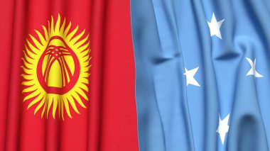 Gerçekçi kumaş dokusuna sahip KYRGYZSTAN ve MICRONESIA bayrakları