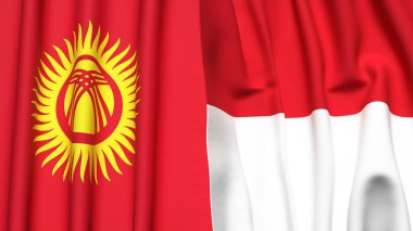 KYRGYZSTAN ve Monako bayrakları gerçekçi kumaş dokusuyla