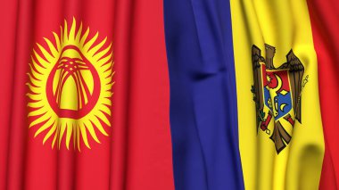 Gerçekçi kumaş dokusuna sahip KYRGYZSTAN ve MOLDOVA bayrakları