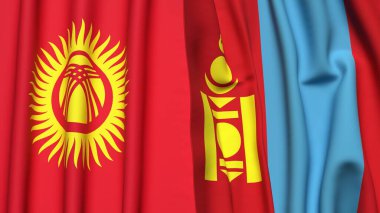 KYRGYZSTAN ve Mongolya bayrakları gerçekçi kumaş dokusuna sahip