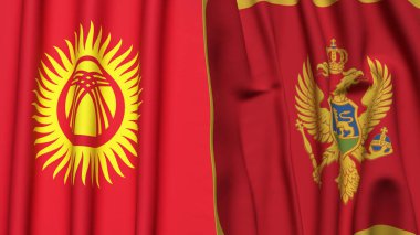KYRGYZSTAN ve MonteneGRO bayrakları gerçekçi kumaş dokusuyla