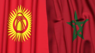 KYRGYZSTAN ve MoroCCO bayrakları gerçekçi kumaş dokusuyla