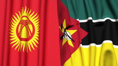 Gerçekçi kumaşlı KYRGYZSTAN ve MOZAMBIQUE bayrakları