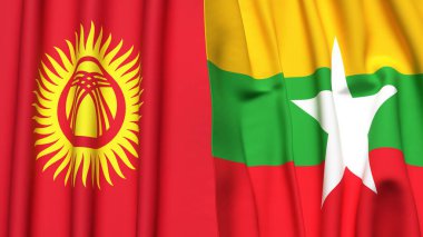 Gerçekçi kumaşlı KYRGYZSTAN ve Myanmar bayrakları