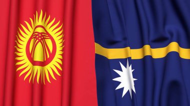 Gerçekçi kumaş dokusuna sahip KYRGYZSTAN ve NAURU bayrakları