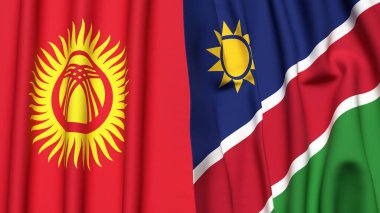 Gerçekçi kumaş dokusuna sahip KYRGYZSTAN ve NAMIBIA bayrakları