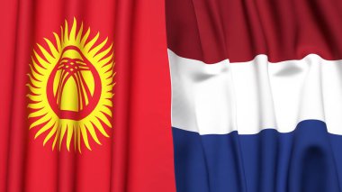 KYRGYZSTAN ve NETHERLANDS bayrakları gerçekçi kumaş dokusuyla