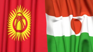KYRGYZSTAN Bayrakları ve gerçekçi kumaş dokusuna sahip NIGER
