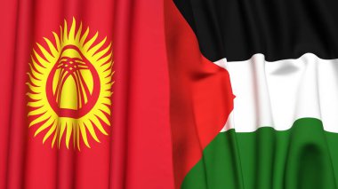 Gerçekçi kumaşlı KYRGYZSTAN ve Filistin bayrakları