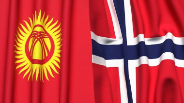 Gerçekçi kumaş dokusuna sahip KYRGYZSTAN ve NORway bayrakları