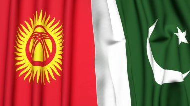 Gerçekçi kumaş dokusuna sahip KYRGYZSTAN ve PAKISTAN bayrakları