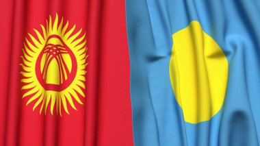 Gerçekçi kumaş dokusuna sahip KYRGYZSTAN ve PALAU bayrakları