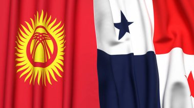 Gerçekçi kumaş dokusuna sahip KYRGYZSTAN ve Panama bayrakları