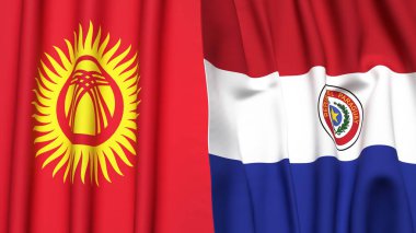 Gerçekçi kumaş dokusuna sahip KYRGYZSTAN ve PARAGUAY bayrakları