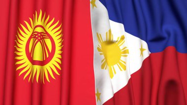 Gerçekçi kumaşlı KYRGYZSTAN ve PHILIPPINES bayrakları